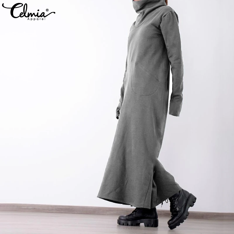 Винтажный Повседневный пуловер с длинным рукавом длинное платье женское теплое