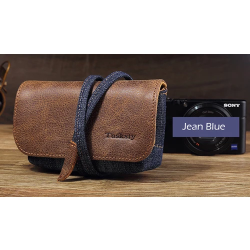 Jean Blue Roadfisher натуральная кожа Брезентовая сумка для камеры вставка чехол для хранения чехол ремень для Canon G7X RX100 M2 M3 M4 M5 Nikon sony Leica Fuji - Цвет: Jean Blue