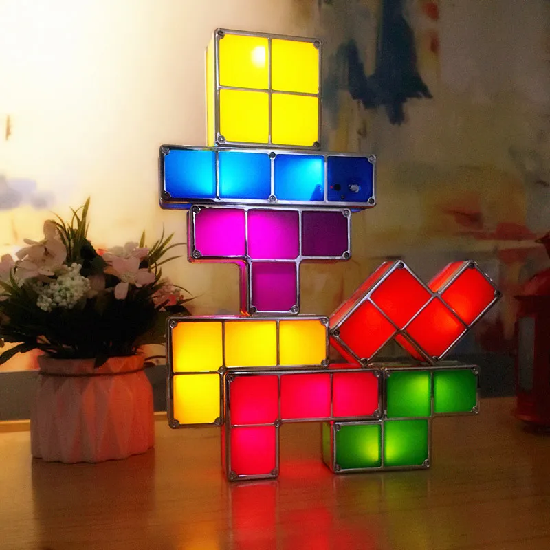 DIY Tetris светильник головоломка Штабелируемый светодиодный настольный