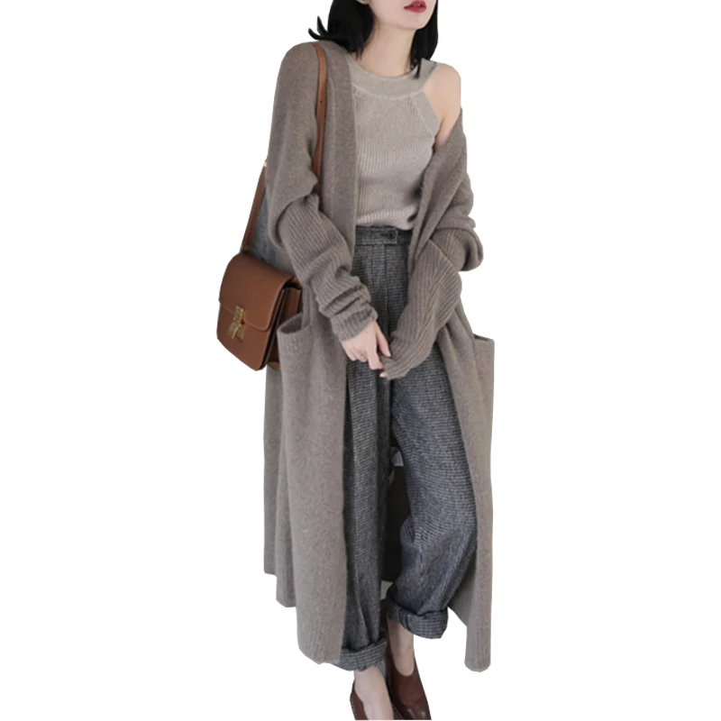 

Женский длинный кардиган, вязаный кардиган с длинным рукавом, Осень-зима 2020