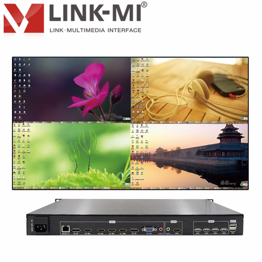 LINK MI 4K 4X1 мульти просмотр видео мультиплексор Ультра HD синтезатор HDMI + VGA DP вход RS232