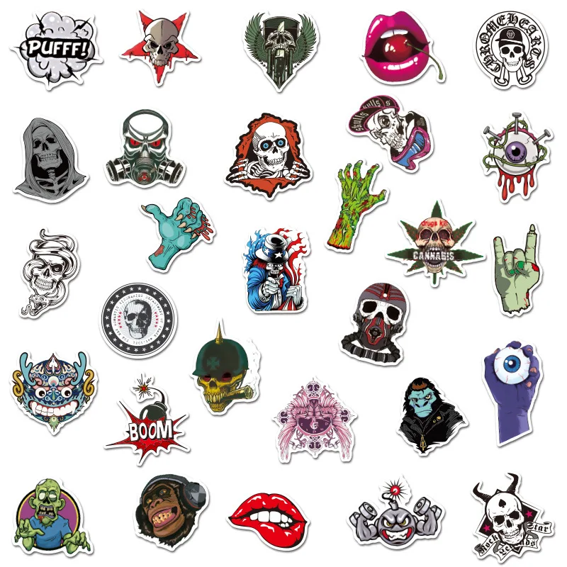 10/30/50PCS Terror Series Skull Graffiti Stickers Guitar Laptop Skateboard Luggage Waterproof Cool Kid Toys | Игрушки и хобби