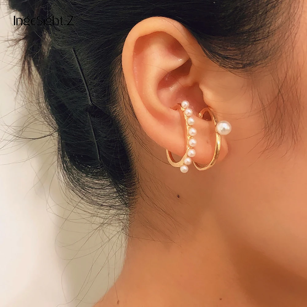 

IngeSight.Z Bohemian Imitation Pearl Clip Earrings Without Piercing Simple Minimalist Cuff Earrings Brincos for Women Jewelry