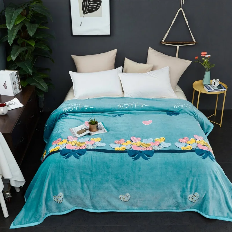 

Bed Blanket Green Color Soft Flannel Blanket Single Queen King Warm Plaids for Beds mantas de cama Thow Blankets