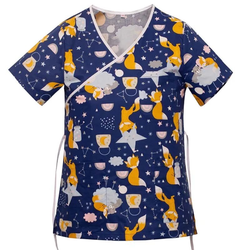 Женская модельная рубашка из чистого хлопка с V-образным вырезом и принтом