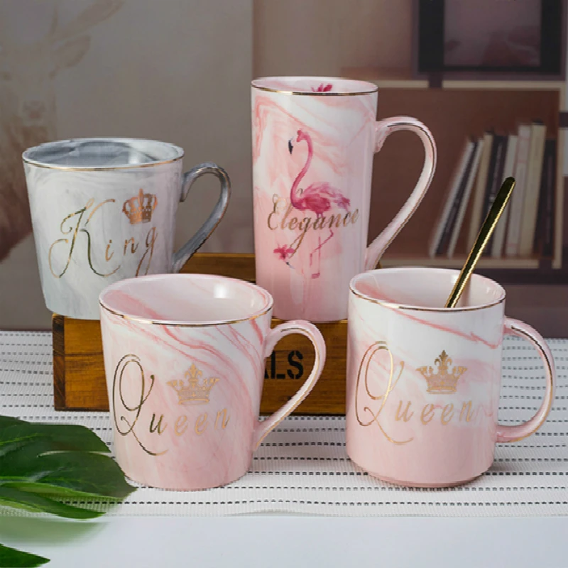 Best Quality Luxury Flamingo Marble Ceramic Couples Cup Coffee Milk Mugs Breakfast Afternoon Tea Creative Wedding Festival Gifts | Дом и сад