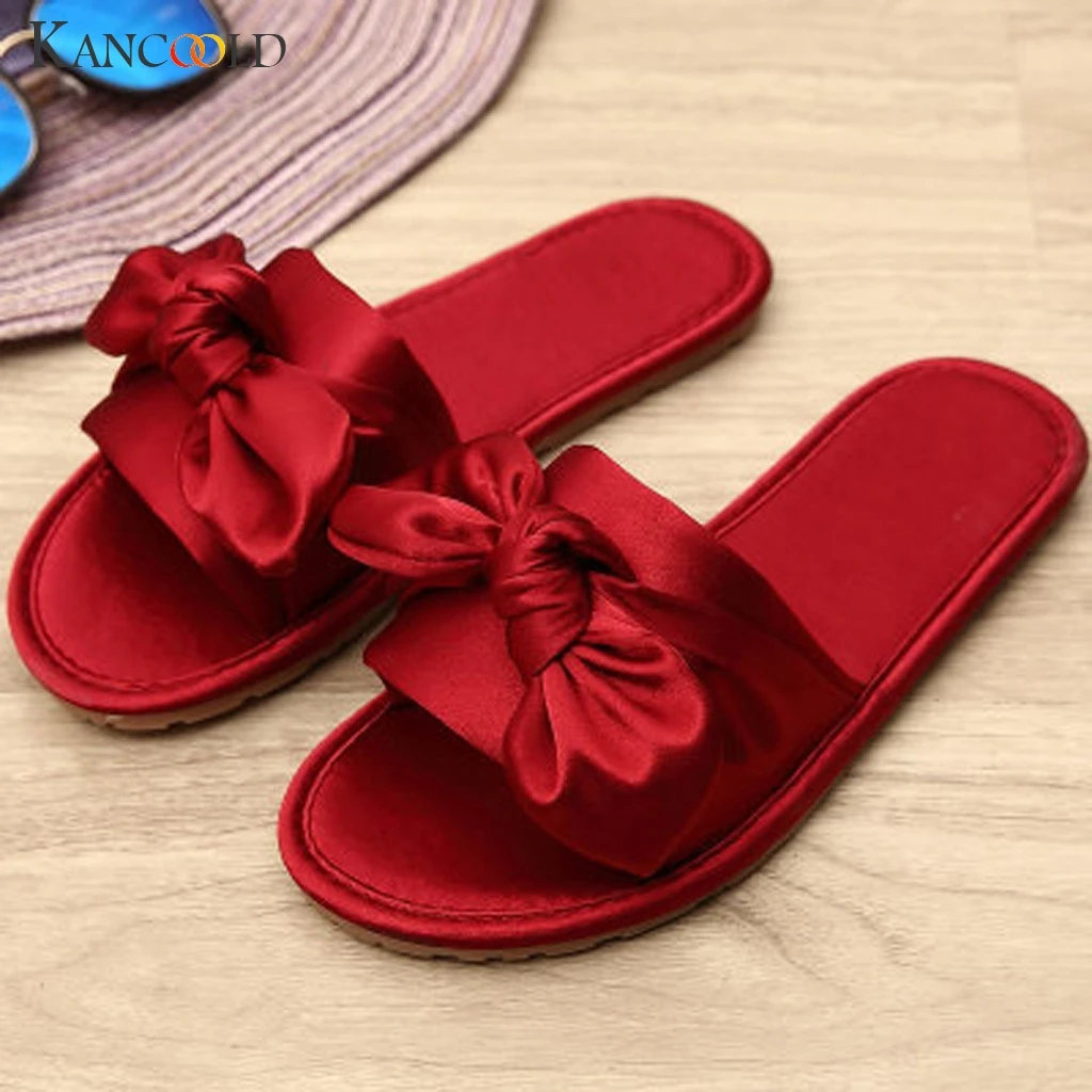 KANCOOLD Women Slippers 2019 New Satin Bow Home Slip Breathable Casual Fashion Simple Flat Indoor | Обувь