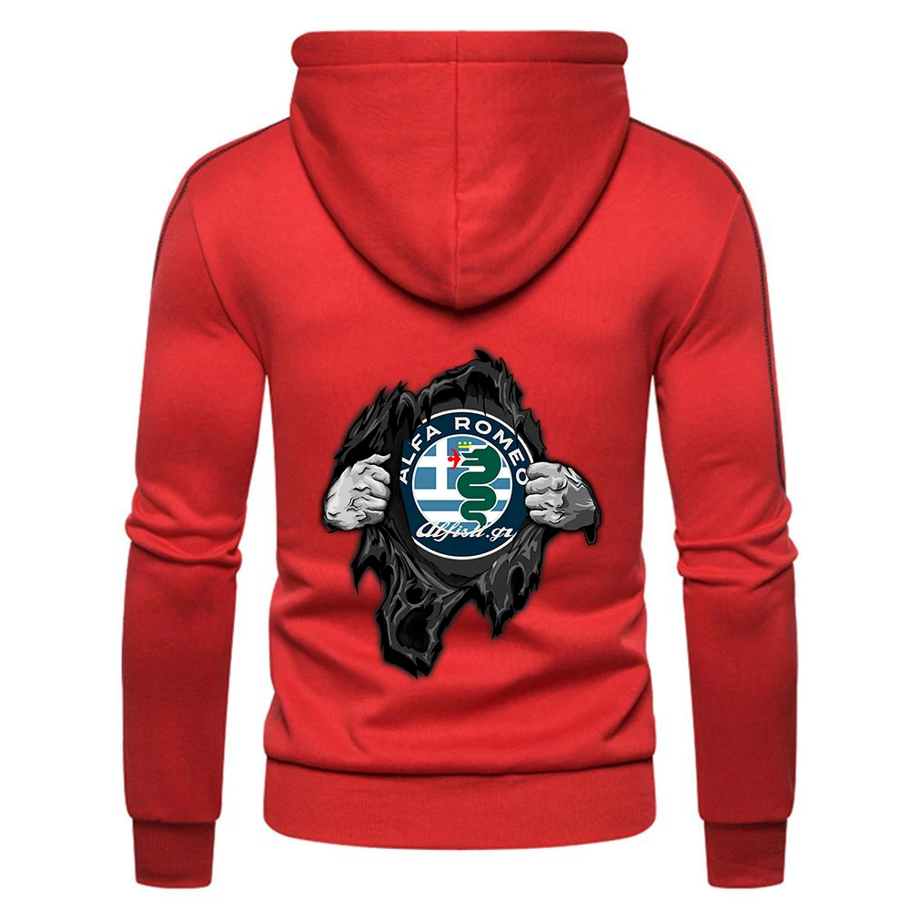 

New Spring Autumn Men's Alfa Romeo Logo Fitness Sweatshirt Muscle Leisure Hoodies Brand Zipper Hooded Fashion Hip Hop Coats
