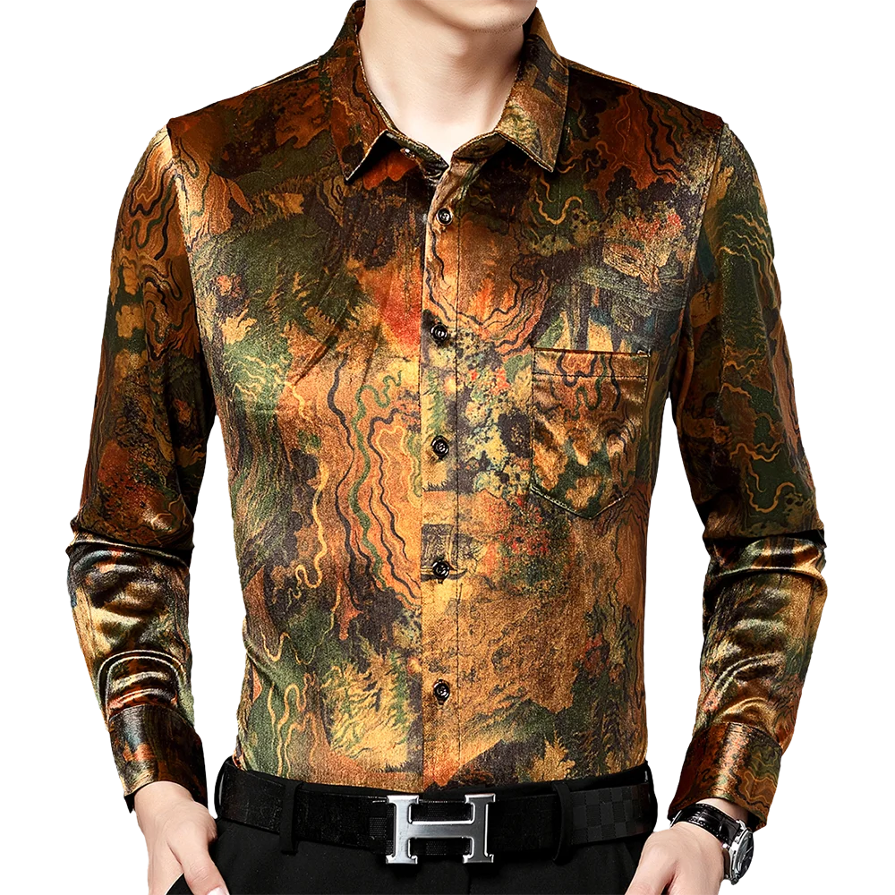 

2022 New Embroidered Fashion Long Sleeve Mens Clothing Luxury Pocket Hawaiian Shirt for Men Shirts Streetwear Jerseys Dress 1303