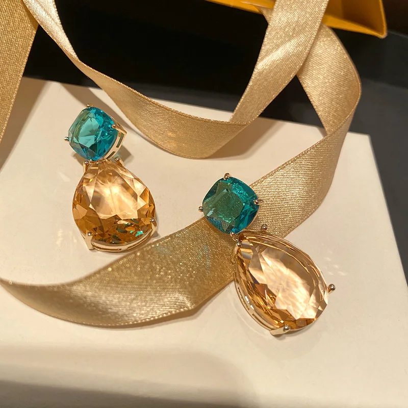 

Champagne Gold Yellow High Carbon Diamond Earrings Water Droplet For Women Tassel Fashion Jewelry Luxury Trendy Wedding Gift