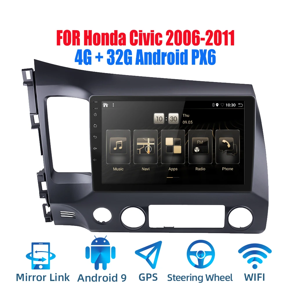 2din Android 9 0 Ouad Core PX6 автомобильное радио стерео для Honda Civic 2006 2011 GPS Navi Аудио Видео