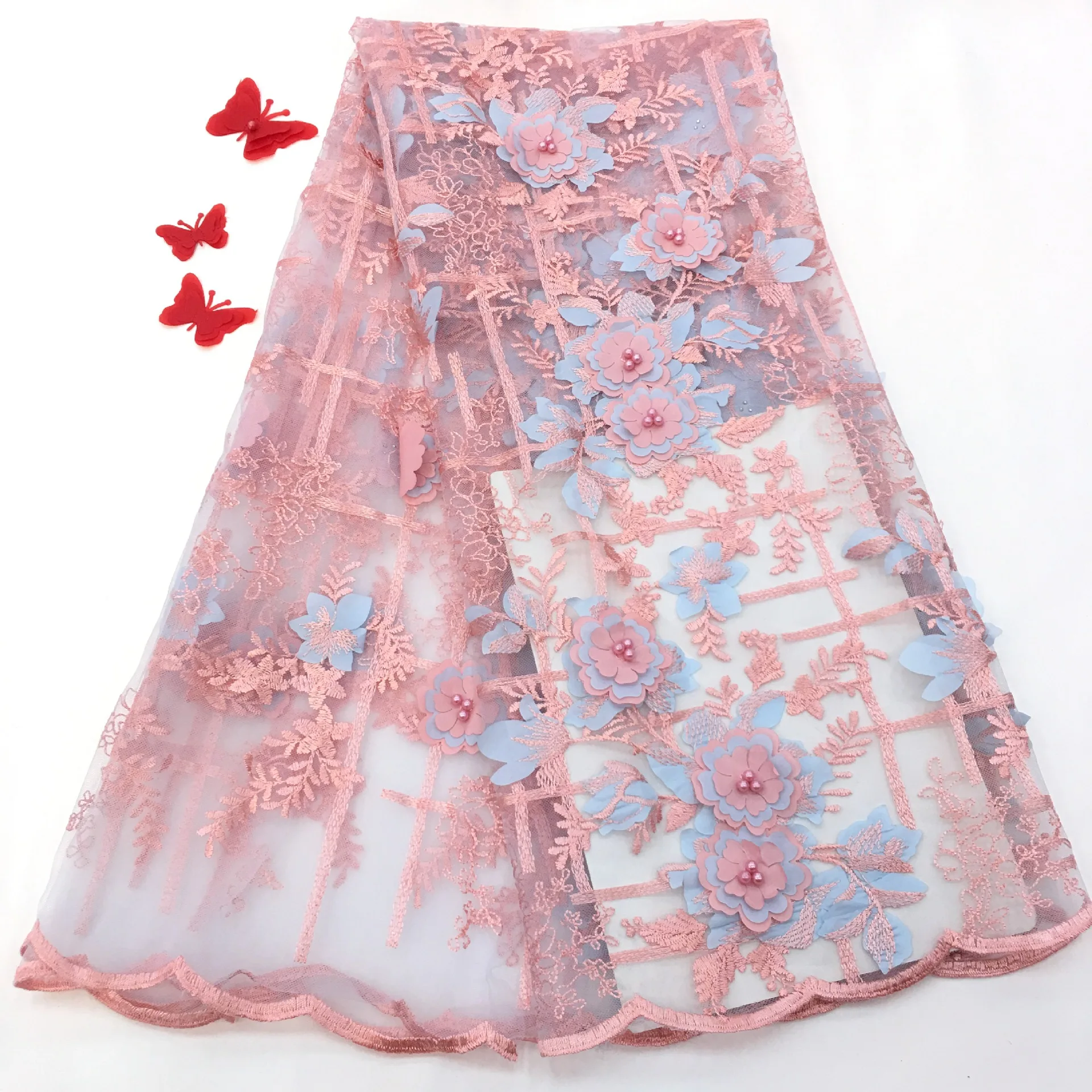 Последняя африканская 3D Цветочная кружевная ткань в нигерийском стиле полоса