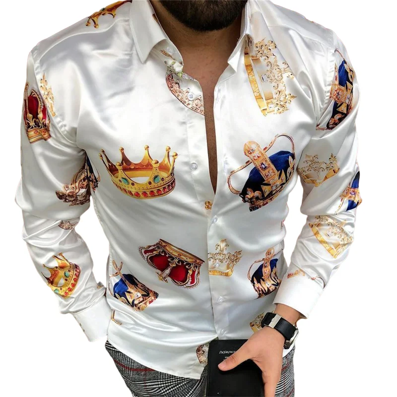 

New Arrival Europe America Style Luxurious Royal Single-Breasted Cardigan Sexy Slim Fit Long Sleeve Shirt for Men
