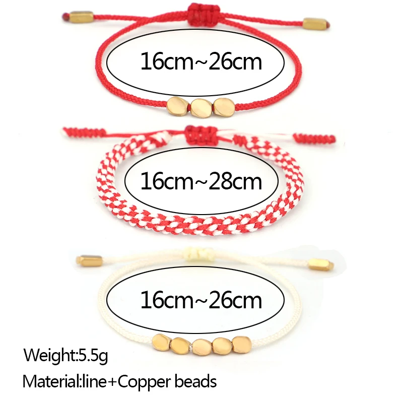 

3pcs/set Handmade Red Lucky Rope Bracelet Creative Irregular Copper Beads Bracelet & Bangles For Women Men Braid Bracelets