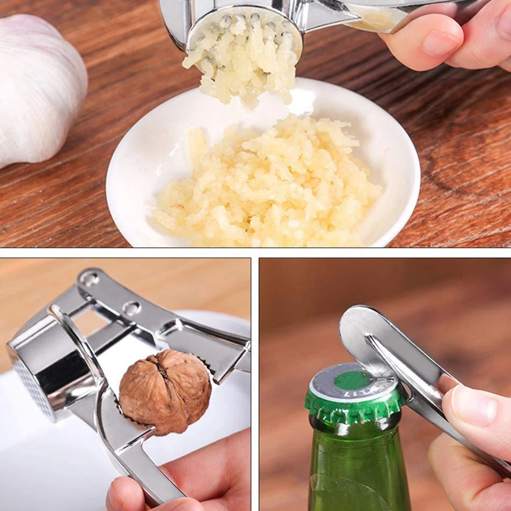 

Garlic Press Stainless Steel Garlic Crusher Mincer Squeezer Peeler Manual Multifunctional Clip Walnut Open Bottle Scrape Tools