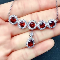 fashion 925 silver garnet necklace for party 5mm and 5mm7mm vvs grade natural garnet silver necklace gift for woman