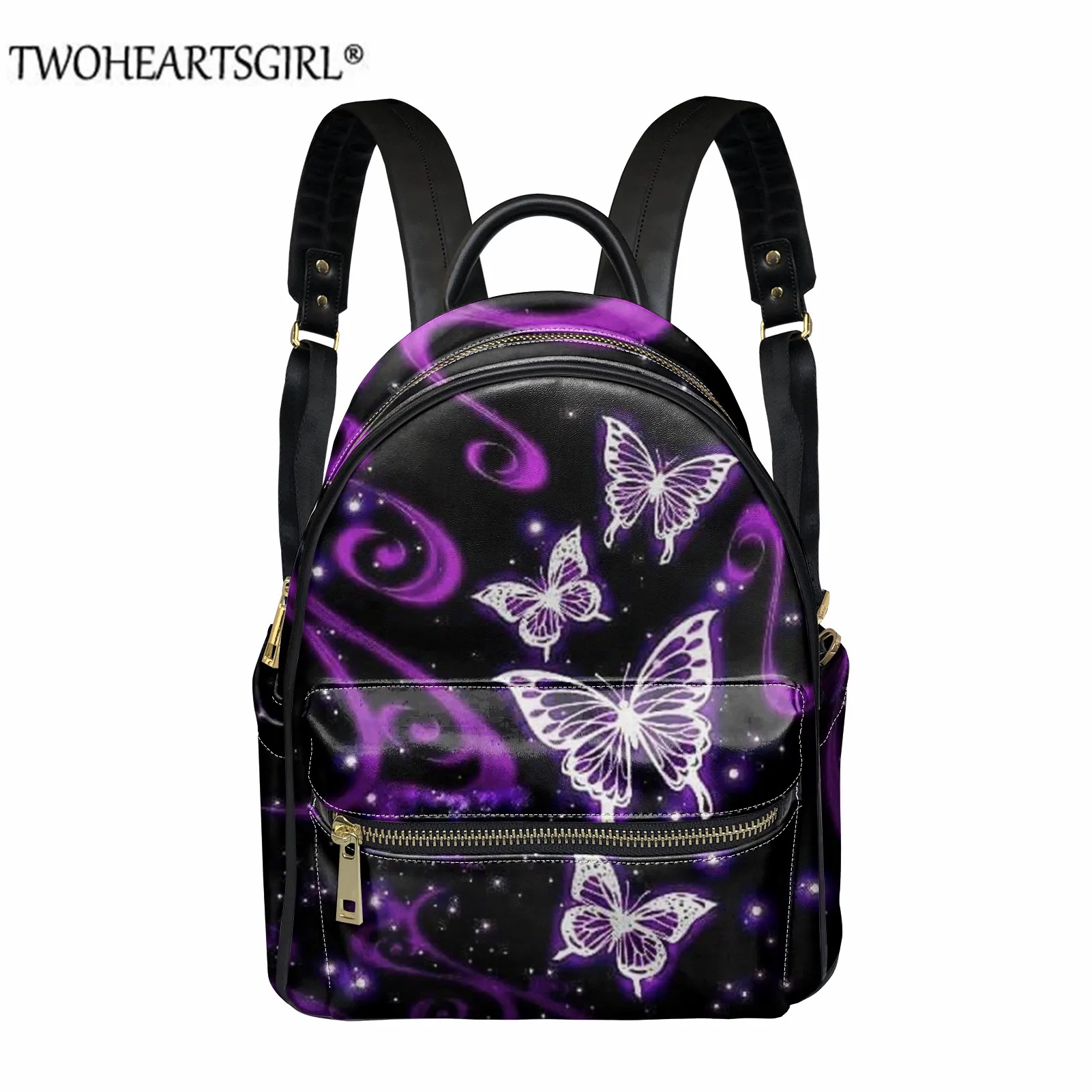 

Женский Повседневный Рюкзак twoheart sgirl, из искусственной кожи с принтом фиолетовых бабочек, рюкзак для девочек-подростков