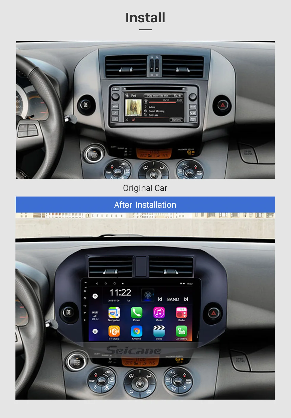 Seicane 10,1 дюймов автомобильный мультимедийный плеер для 2007-2010 2011 Toyota RAV4 Android 9,0 gps Navi радио поддержка рулевого колеса управления