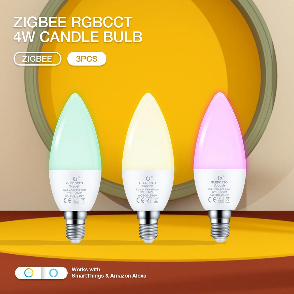 Gledopto 3PCS Dimmable Zigbee RGBCCT 4W Light Bulb LED E14 E12 Color Changing Suitable For Bedroom Living Room Corridor Balcony