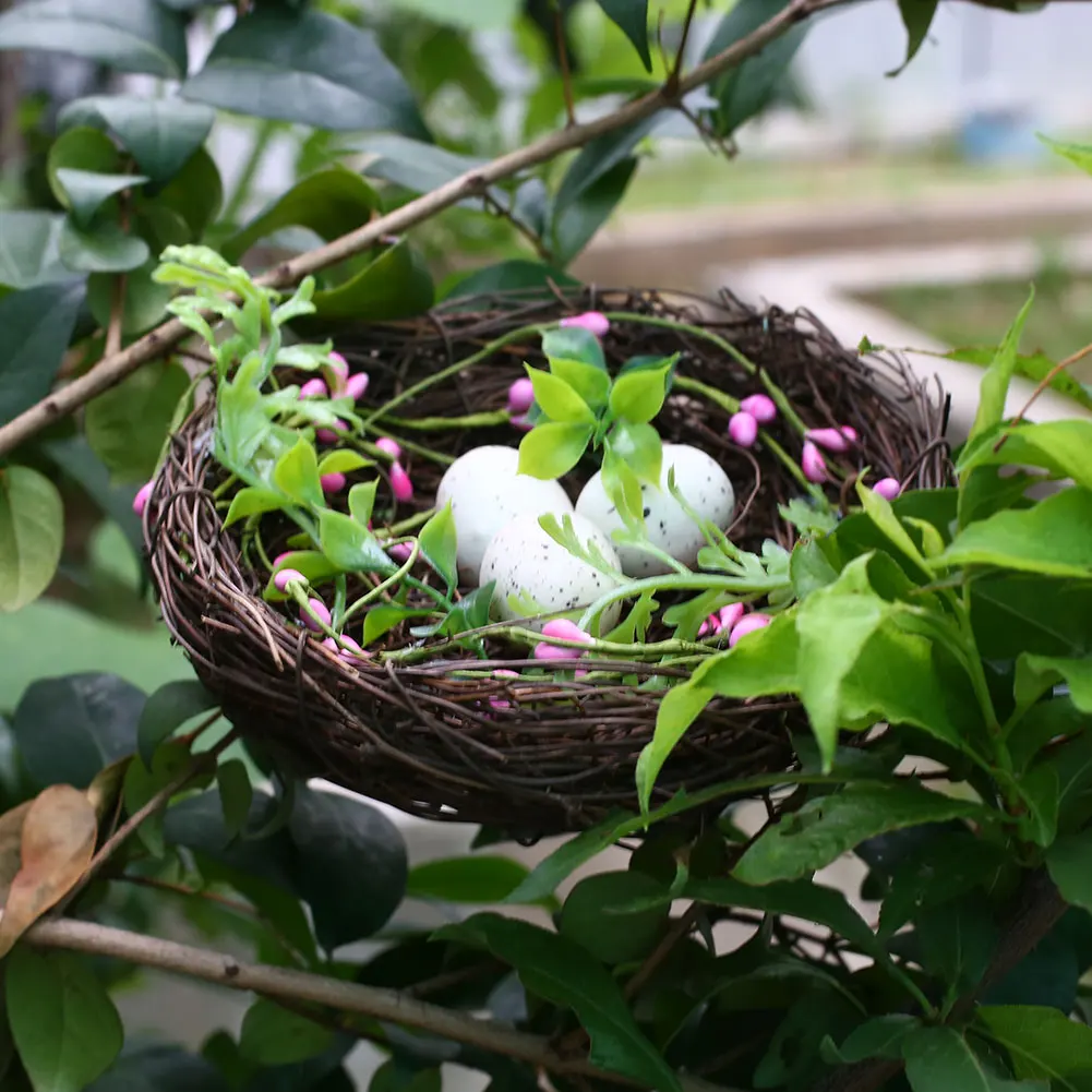 Handmade Boxwood Leaves Rattan Bird's Nest Figurines Miniatures Decoration | Дом и сад