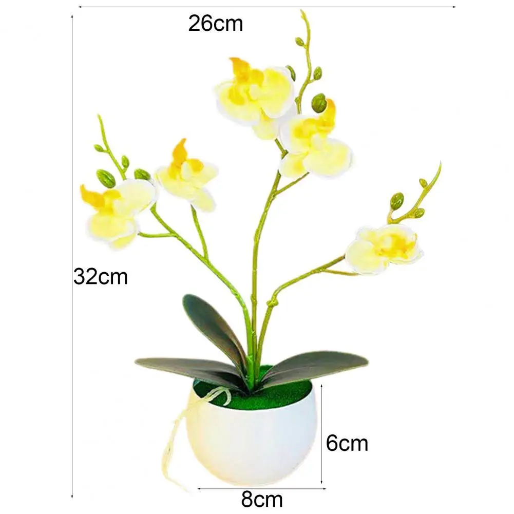 

Hot !1 Set Artificial Potted Plant Anti-deform Anti Fade Faux Silk Flower Realistic Eye-catching Butterfly Orchid Flower Bonsai