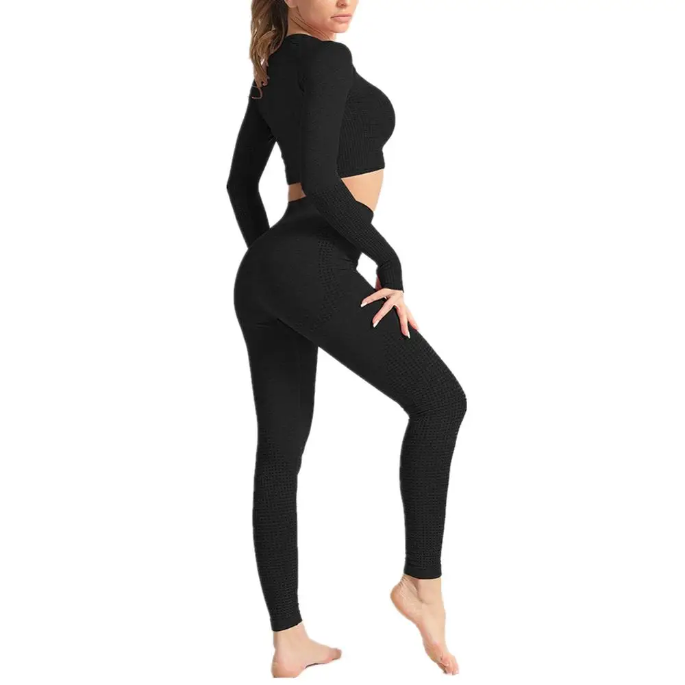 

Women 2 Piece Set Gym Clothing Long Sleeve Cropped Top And Leggings Sets Women 2 Piece Tracksuits