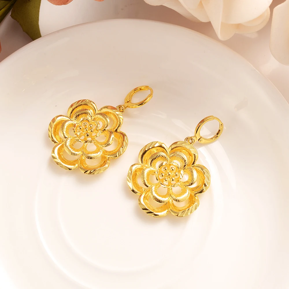 Золотые Дубай индийские наборы свадебных ювелирных изделий большой цветок