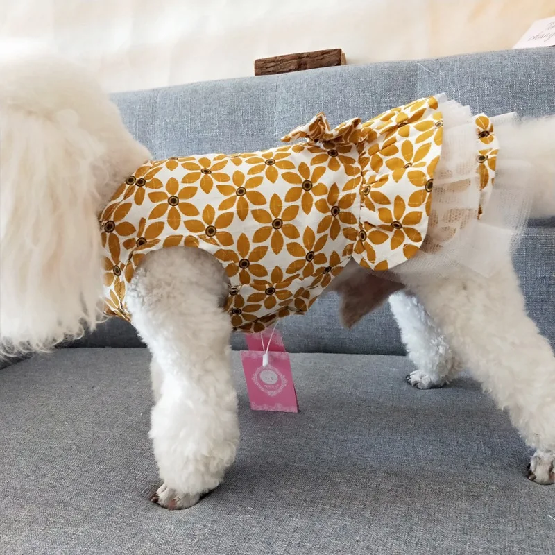 С цветочным рисунком Платье с изображением собаки для маленьких собак