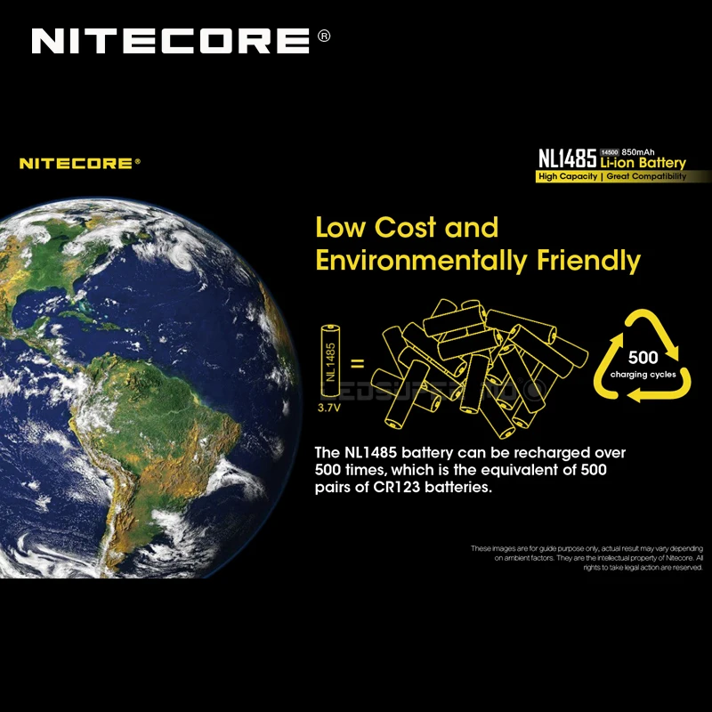 2 шт. высокопроизводительные перезаряжаемые литий ионные батареи Nitecore NL1485 850 мАч