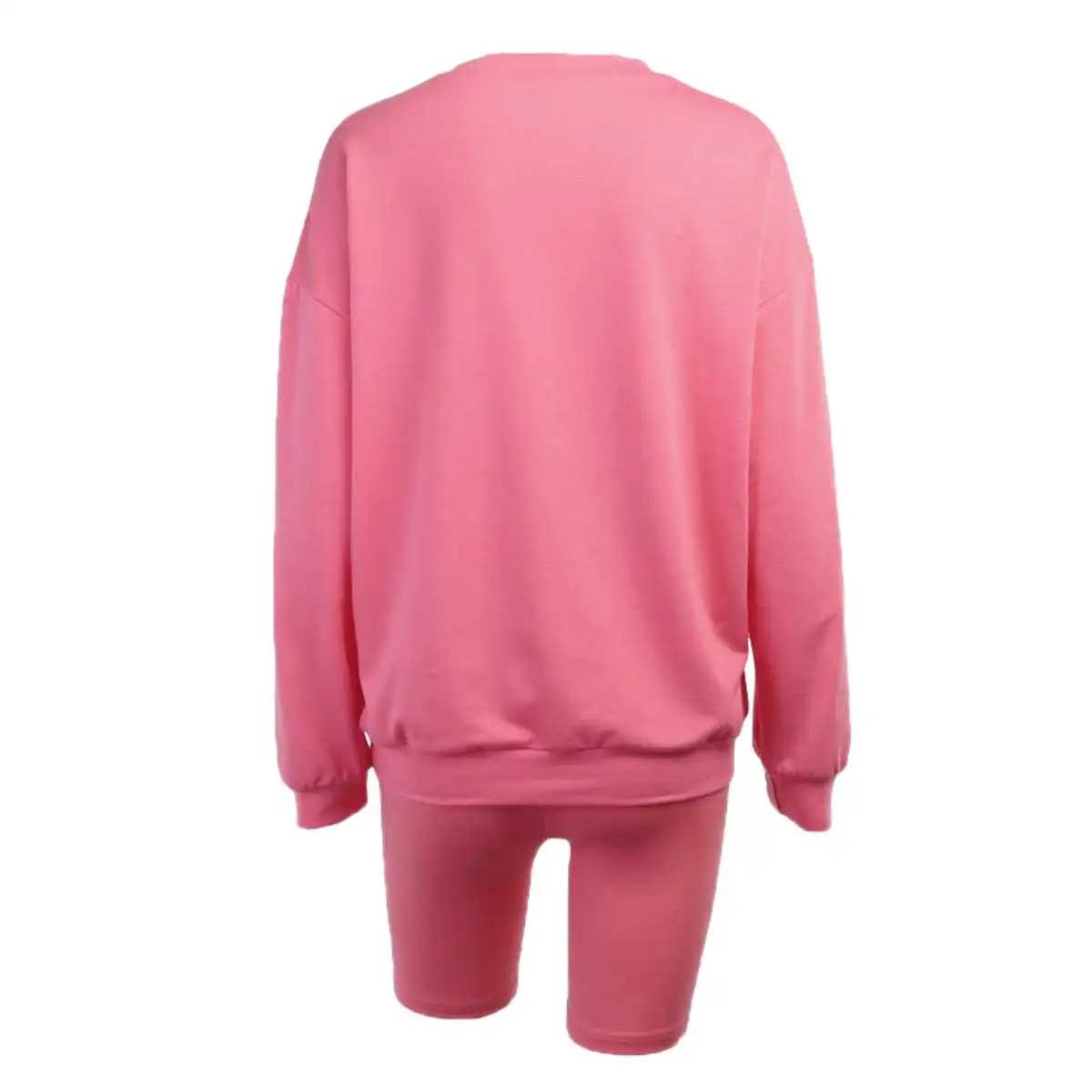 

2020 Hot Women Loose Top High-Waist Pants Solid Color Long Sleeve Round Neck Elastic Fall Household Shorts 2pcs Set