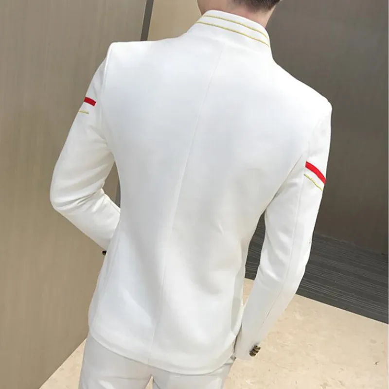 

2021 New Stand Collar Men Casual Blazers Three-Buttons Suit Jacket Wheat Stalks Embellished Spring Mens Chinese Style Blazer 4XL