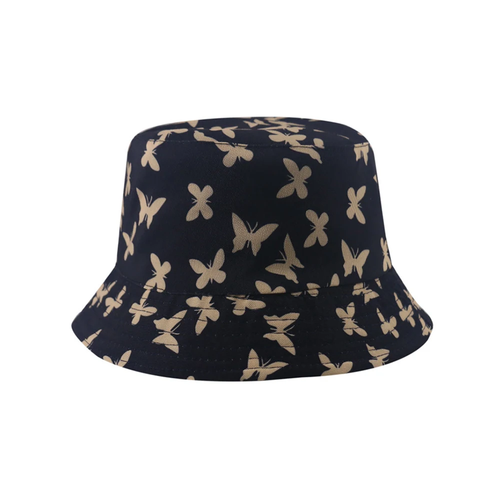 

2020 New Fashion Reversible Black Butterfly Print Bucket Hats Bob Fisherman Caps Women Ladies gorras High Quality