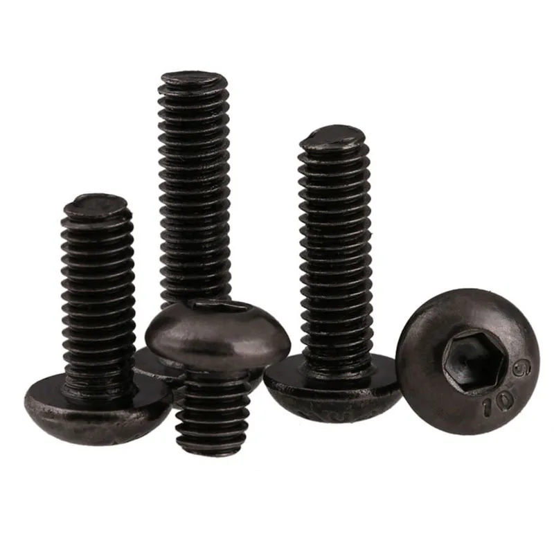 

ISO 7380 Grade 10.9 Black Nickel Plating Semi-Circular Head Hexagon Screw Mushroom Head Hexagon Bolt M2-M3 50PCS