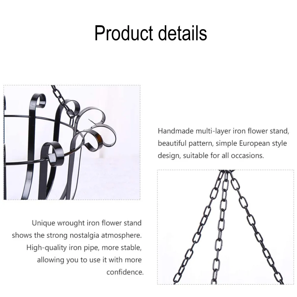 

Garden Supplies Hanging Basket Black European Style Concise Metal Art Home Decoration Plant Pot Holder