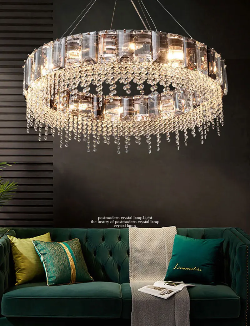 

Three-Color Dimming Luxury Crystal LED Chandelier Lighting Living Room Restaurant Hanging Lamp Nordic Designer Light Fixtures
