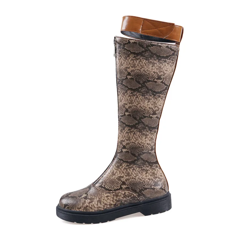 Женские сапоги с принтом змеиной кожи Meotina осенне-зимние длинные до колена на