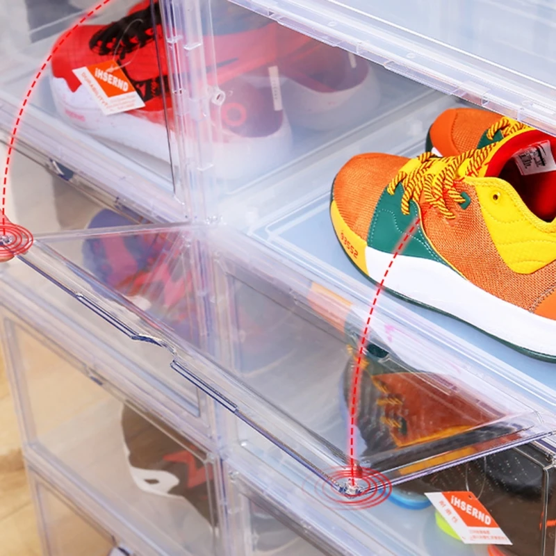 

Clear Plastic Shoe Box with Magnetic Closure Stackable Storage Case Shoe Organizer Collection Display for Men Women