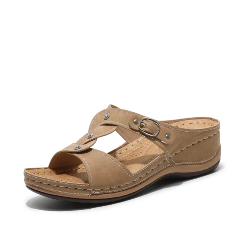 Женская летняя обувь тапочки с открытым носком плоская платформа искусственная