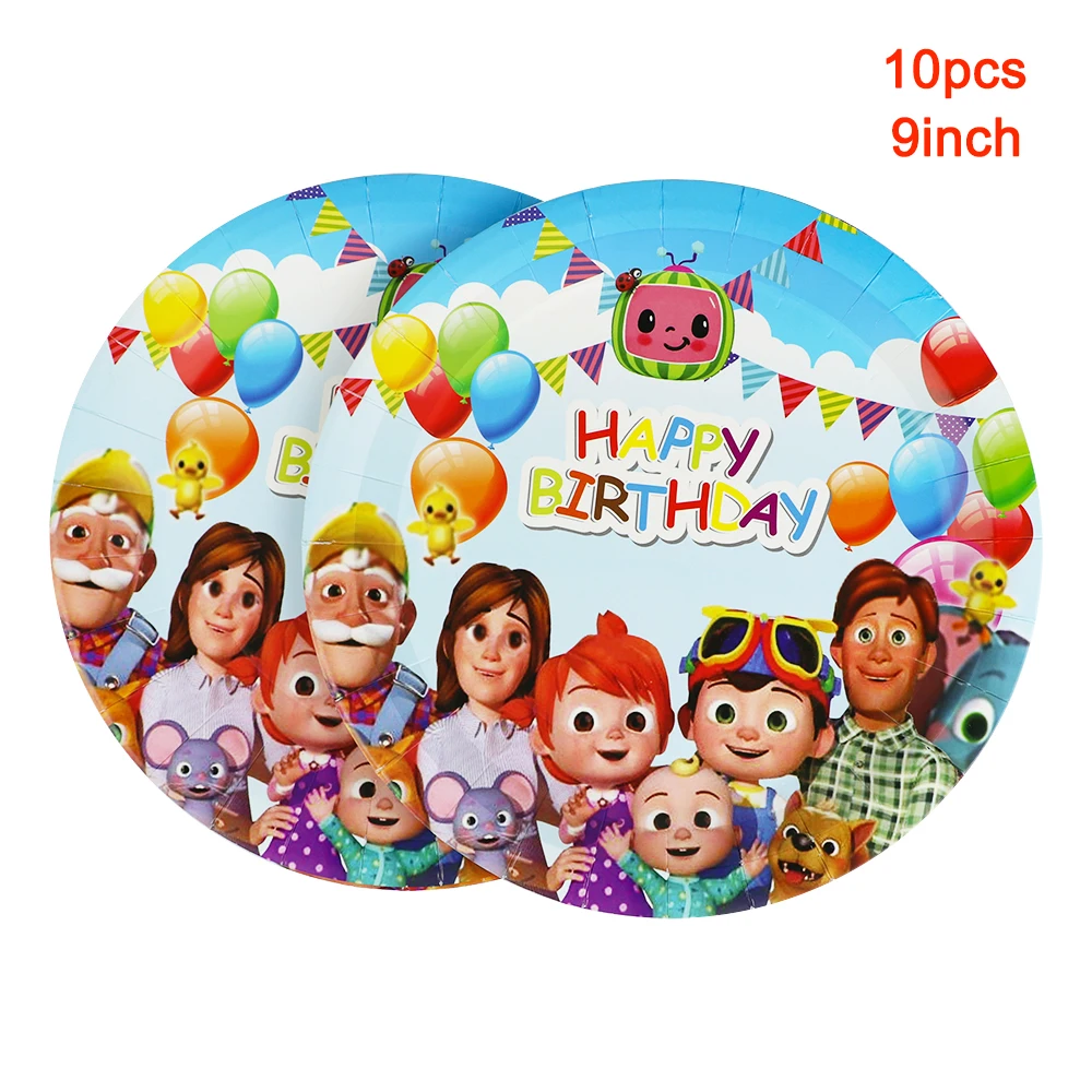 

Hot Cocomelon Party Supplies Decoration Birthday Tablecloth Paper Cups Plates Banner Straw Balloons Kids Toys Boy Baby Shower