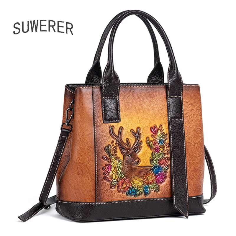 

SUWERER 2021 New Women Genuine Leather bag Retro fashion fashion cowhide luxury designer handbag women high quality Women's bag
