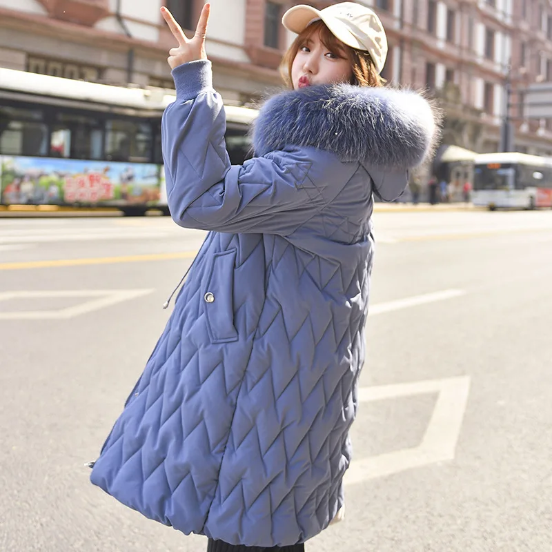 Хлопок зима длинный абзац выше колена большой меховой воротник вниз хлопковый коврик женская хлопковая куртка