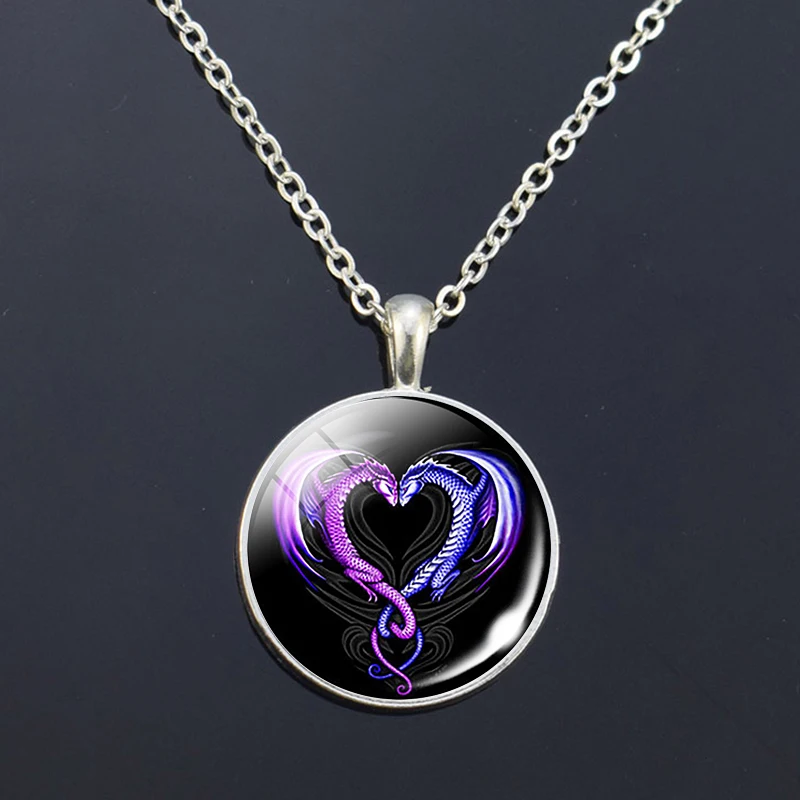 Круглый стеклянный кабошон подвеска в виде сердца дракона художественное