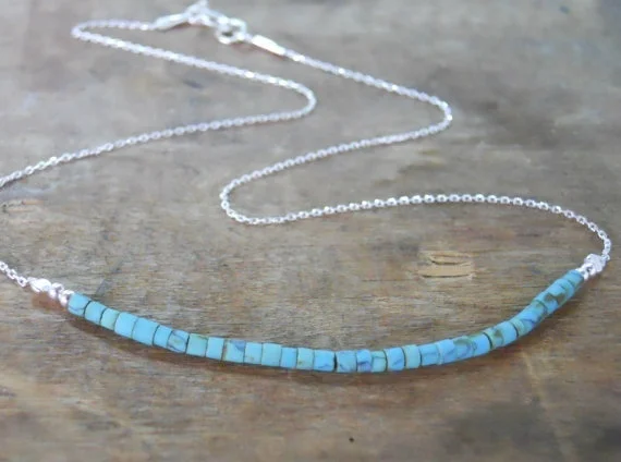 

Silver Necklace With Turquoise Beads Delicate Silver Necklace Layering Silver necklace