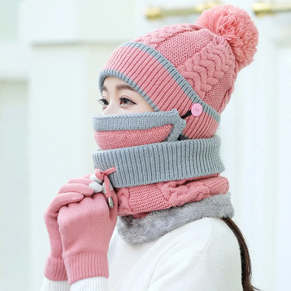 

Зимние вязаные облегающие шапки, женские толстые теплые облегающие шапки, шапка, шарф, маска, перчатки, комплект из 4 предметов для девочек и мальчиков, аксессуары для одежды, костюм