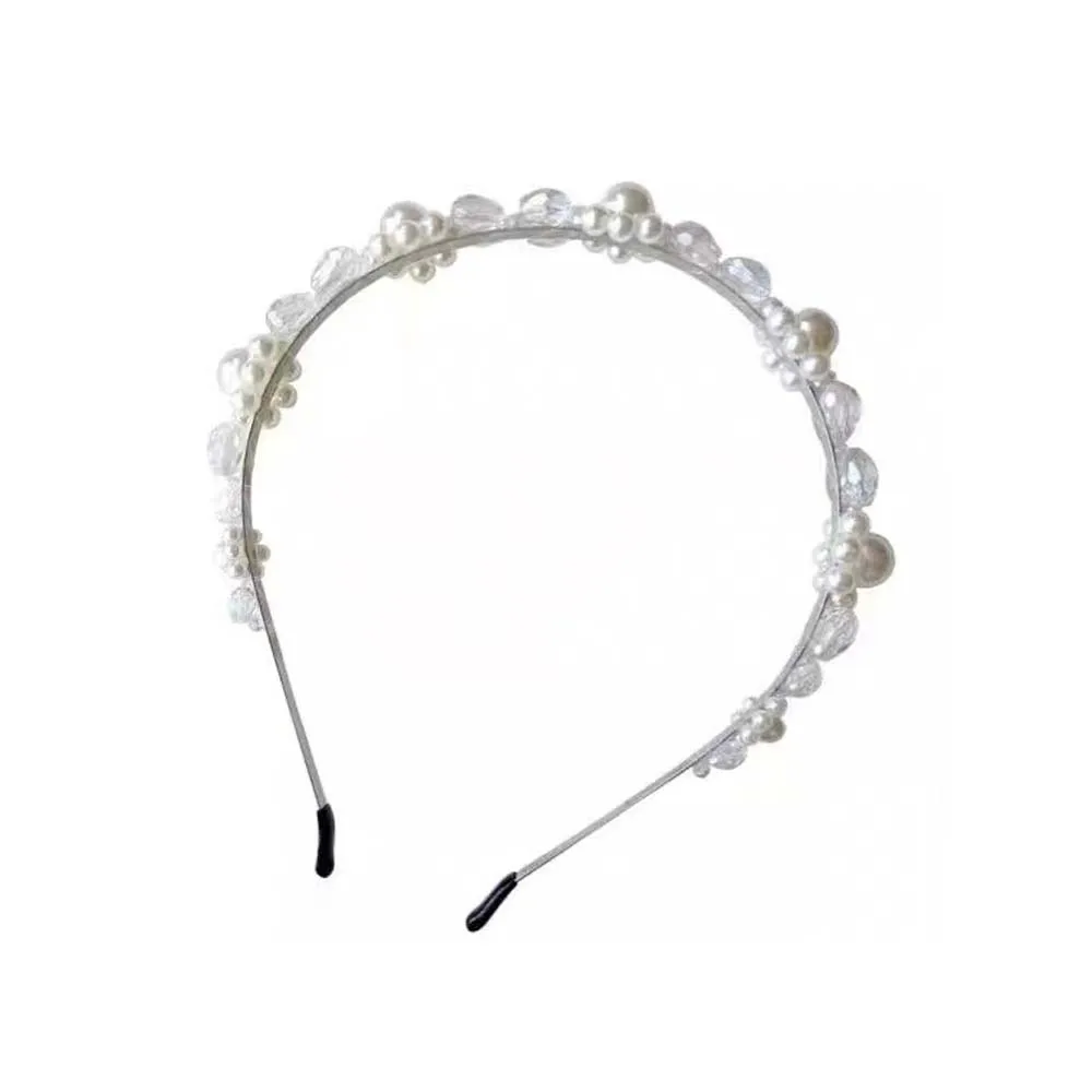 Diadema de perlas de cristal para ni&ntilde;a, accesorios para el cabello con aro de flores, temperamento salvaje coreano-5