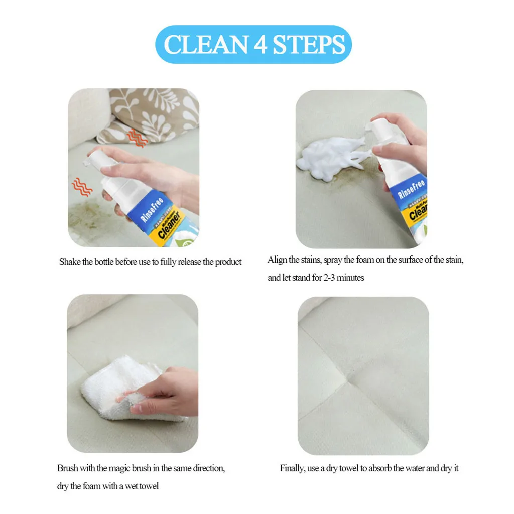 Универсальный чистящий спрей без полоскания, удалитель пятен, очиститель одежды, кожа, чистящие средства для дома, спрей для очистки