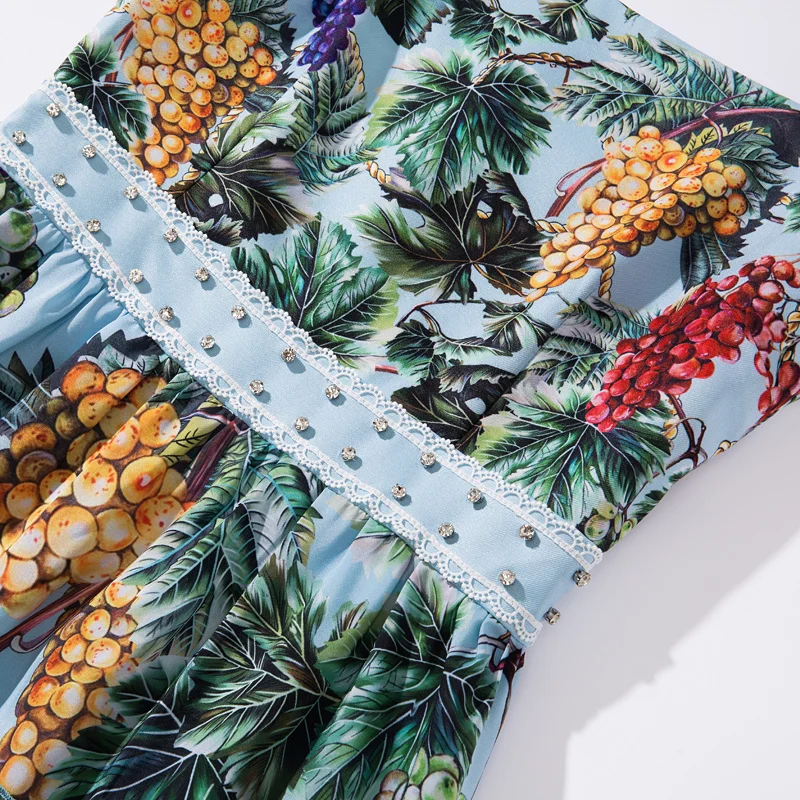 

DIDABOLE Bohemian High Quality New Summer Women'S Party Casual Print Elegant Fashion Diamond Patchwork Midi Strap Dress