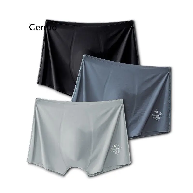 

3 Pieces/box Mid-Waist Men's Briefs Boxer Ice Silk Seamless U Convex Underwear Soft Panties Cooling Underpants Plus Size Pants