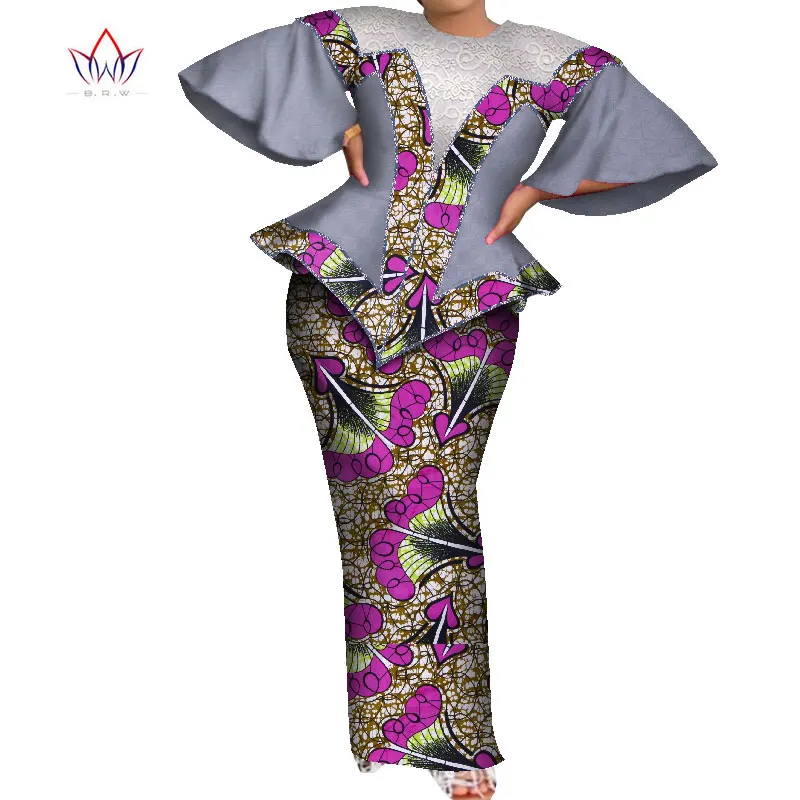 African Skirt Sets for Women Dashiki  Flared Sleeves africa clothing Crop Top and Skirt Sets Traditional African Clothing WY8189