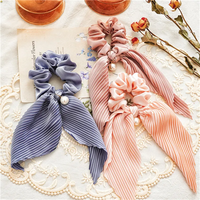 

Новинка 2021, женские резинки для волос, банты, жемчужины, держатель для конского хвоста, повязка для волос с бантом, резинки для волос для дево...